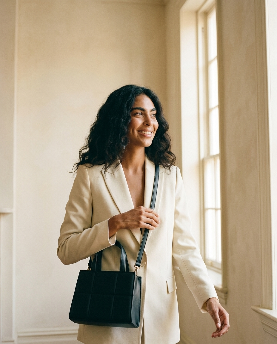 KONDRA muse wearing Aria crossbody — Crossbody category