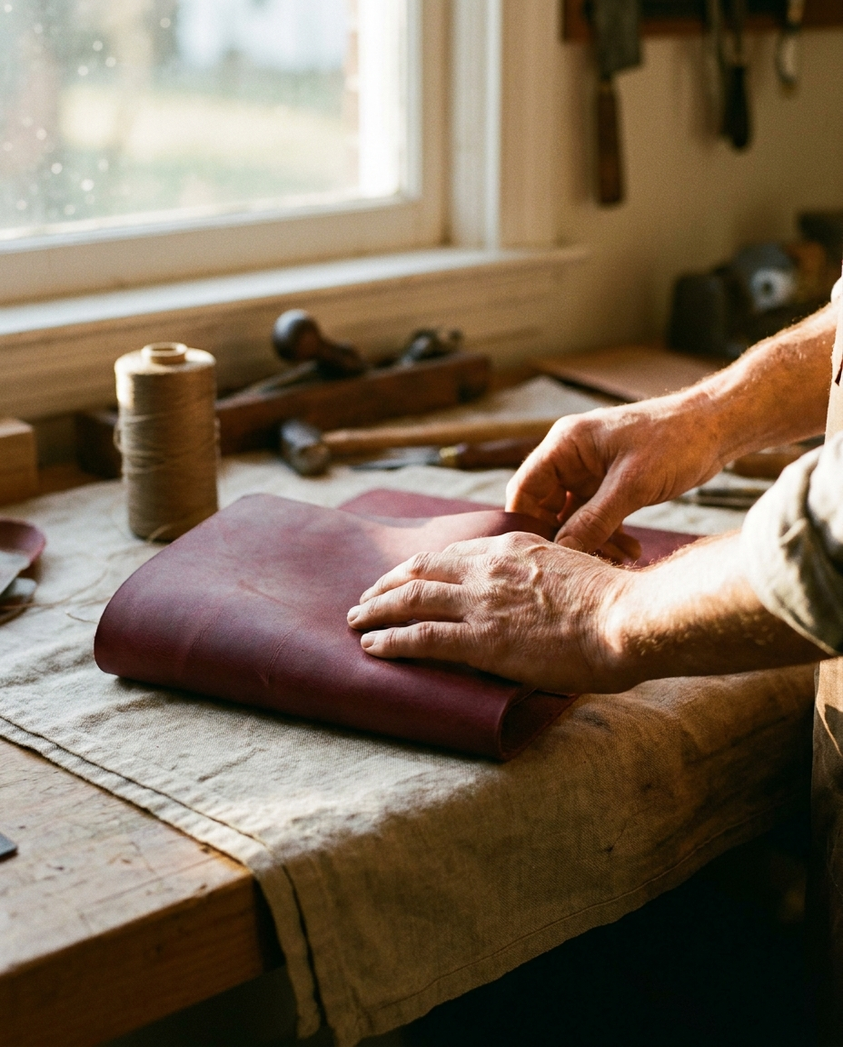 KONDRA handmade craft — shaping marsala vegan leather