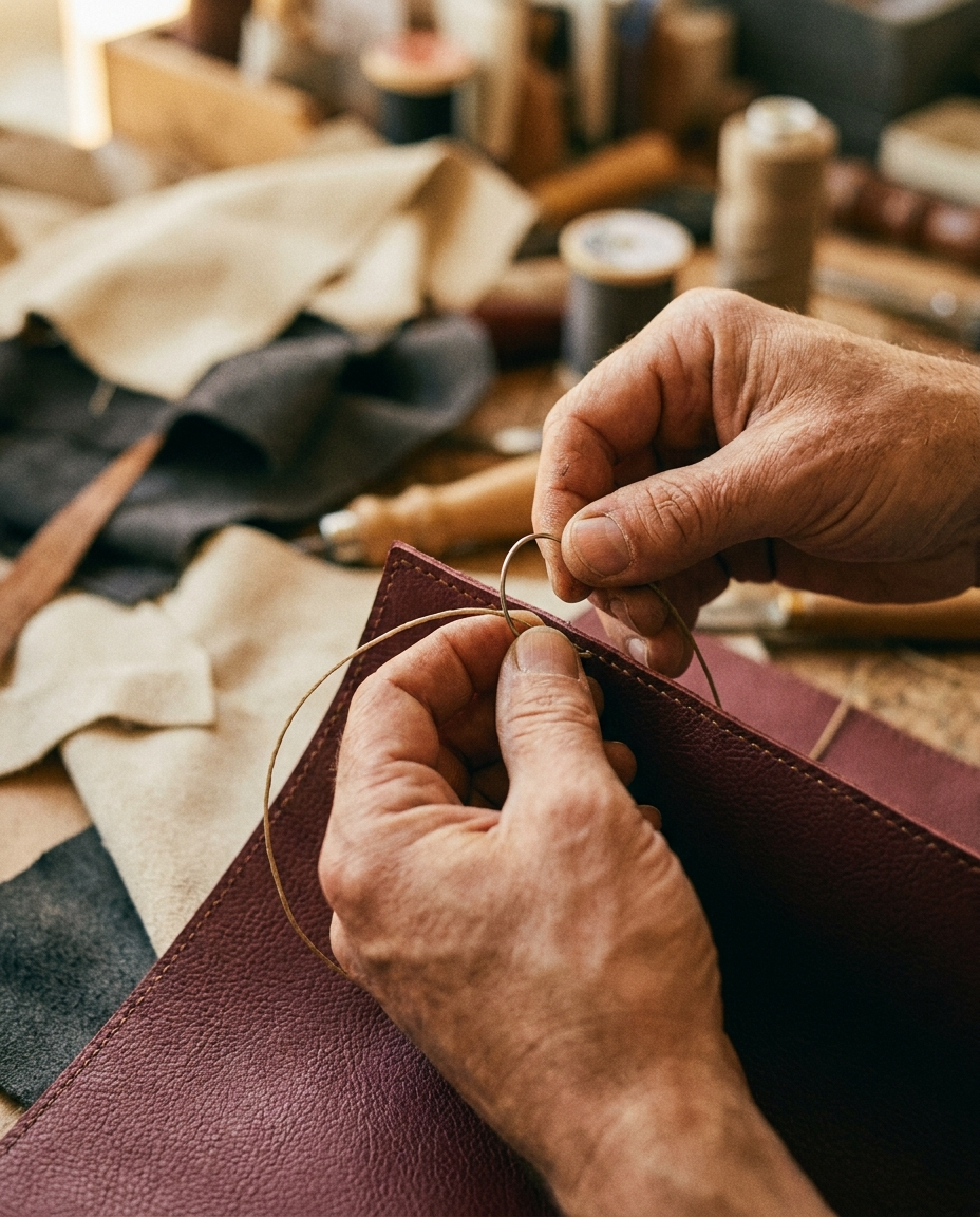 KONDRA handmade craft — hand-stitching the edge