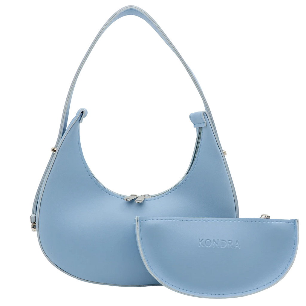 Selena light blue vegan leather hobo bag with matching zip pouch