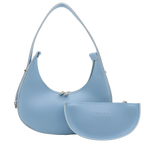 Selena light blue vegan leather hobo bag with matching zip pouch