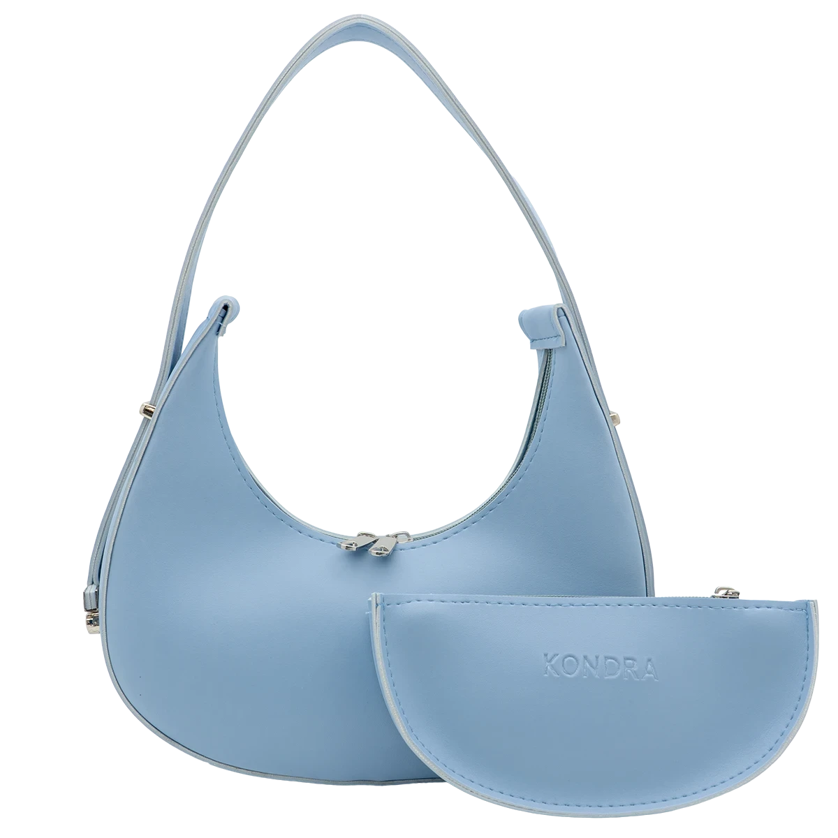 Selena light blue vegan leather hobo bag with matching zip pouch