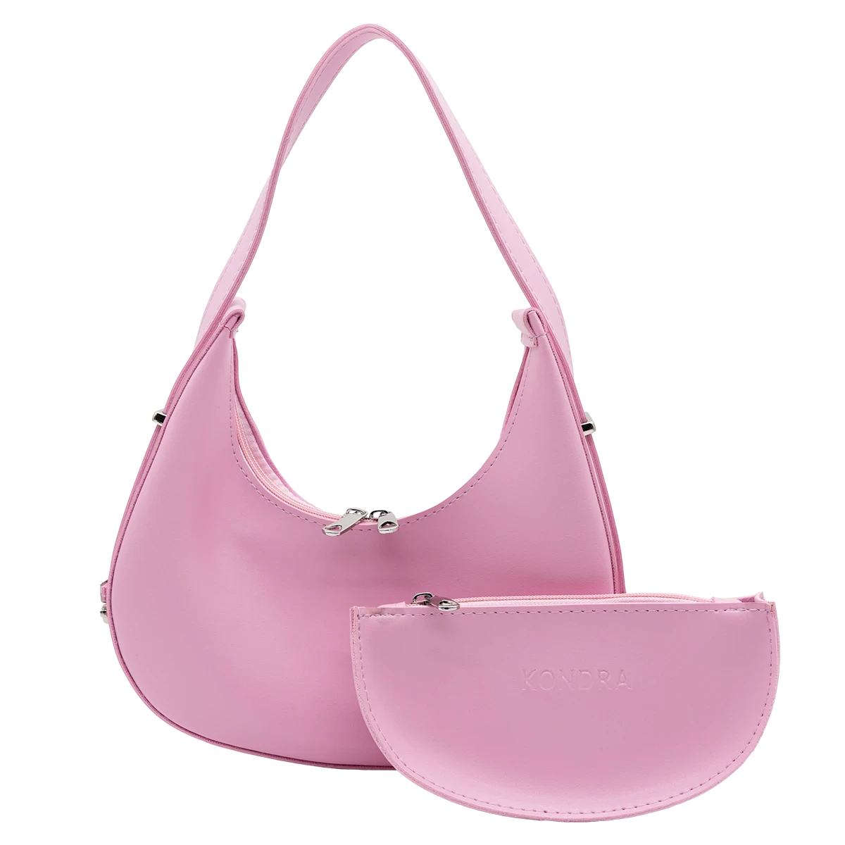 Light pink vegan leather hobo bag Selena, stylish adjustable-strap shoulder bag with pouch and zipper closure