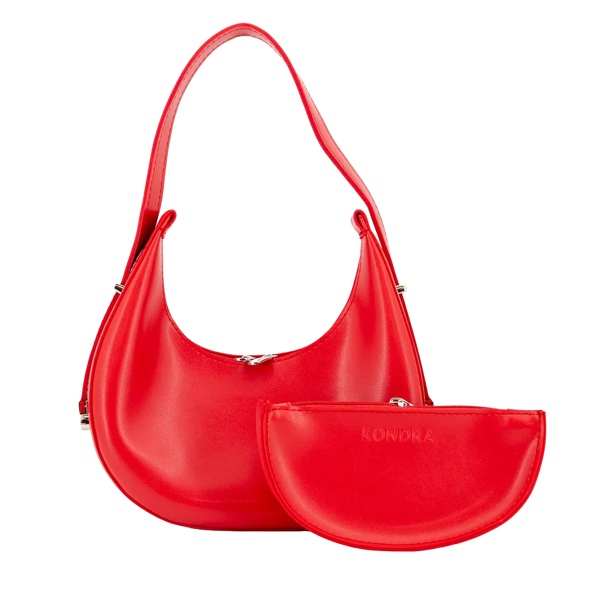 Selena red vegan leather hobo bag with matching zip pouch
