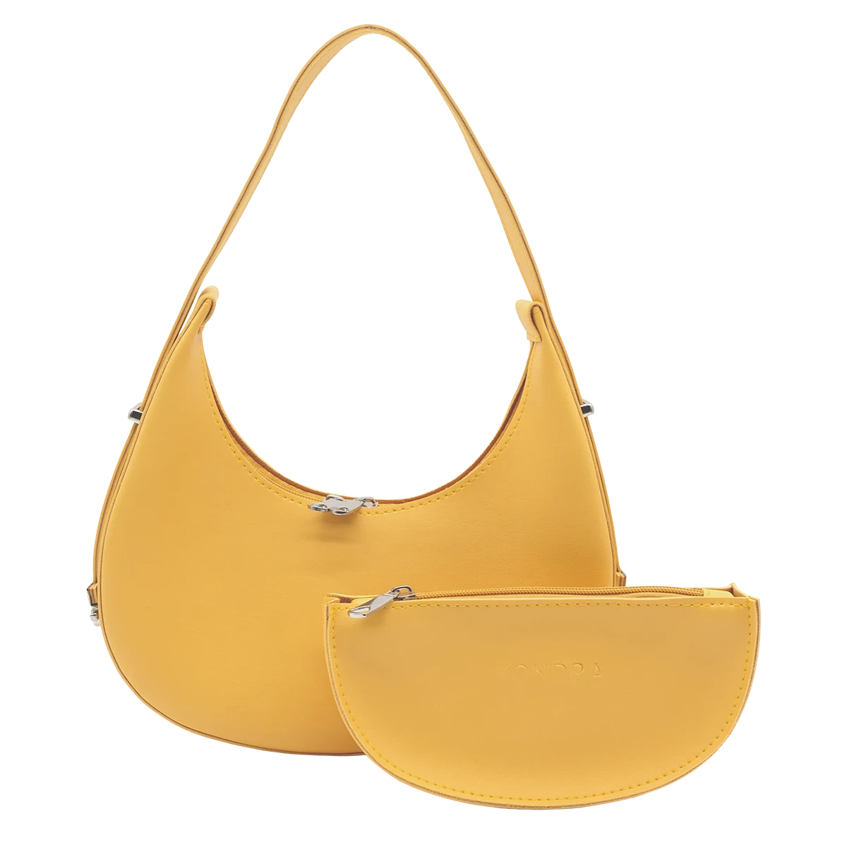 Yellow vegan leather hobo bag Selena, bright adjustable-strap shoulder purse with matching pouch and double zipper